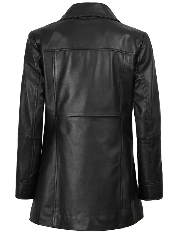 Kandis Womens Black 3/4 Length Leather Car Coat - Image 4