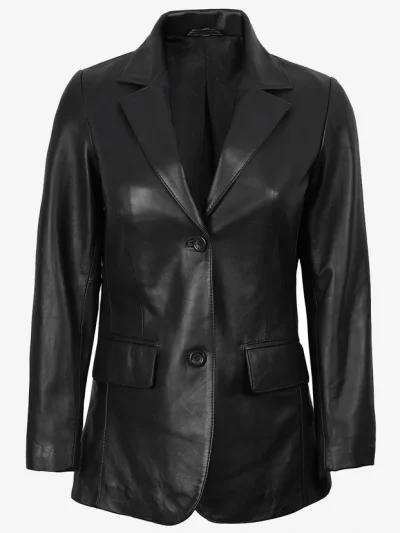 Shannon Women's Two Button Black Leather Blazer