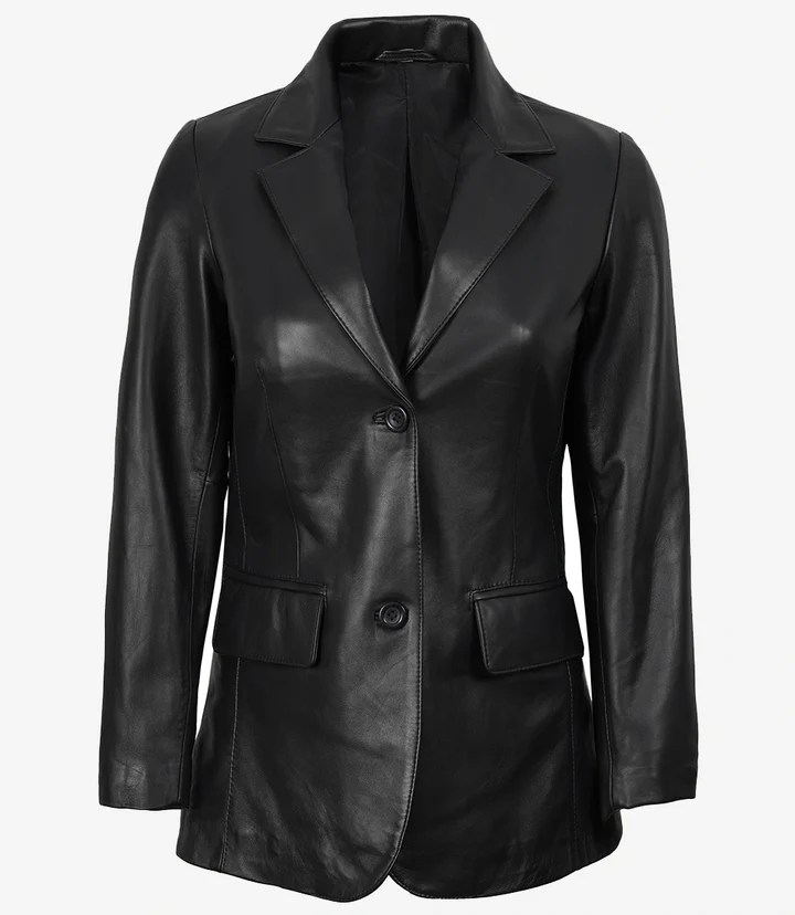Shannon Women's Two Button Black Leather Blazer