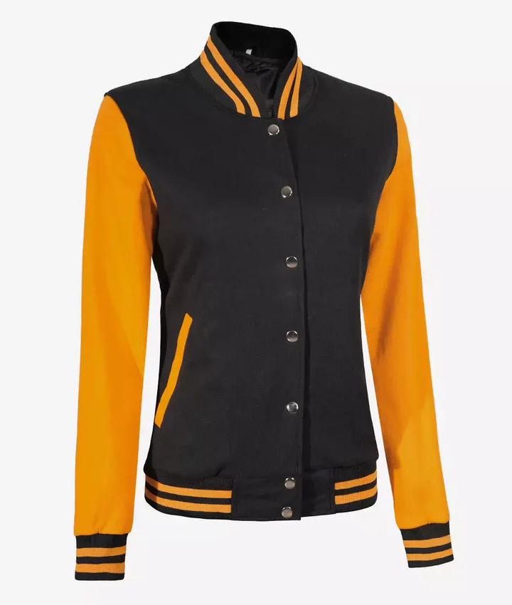Women’s Black and Yellow Letterman Jacket – Baseball Style Varsity Bomber - Image 4